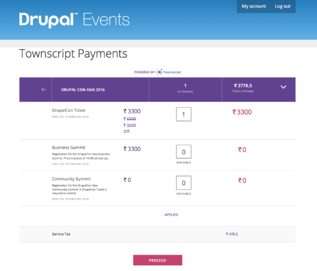 Screenshot of payment process
