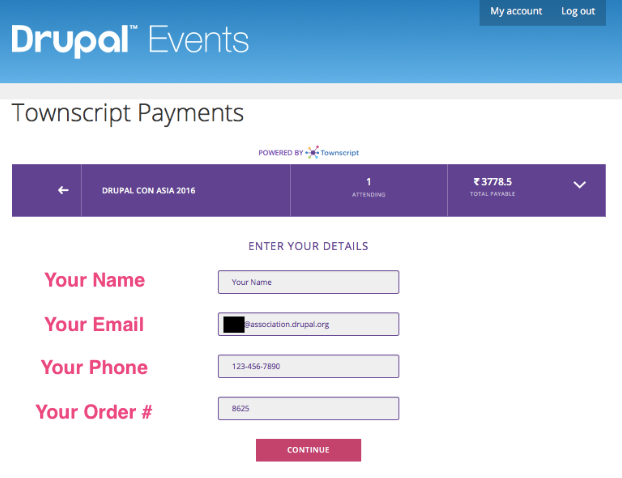 Screenshot of payment process