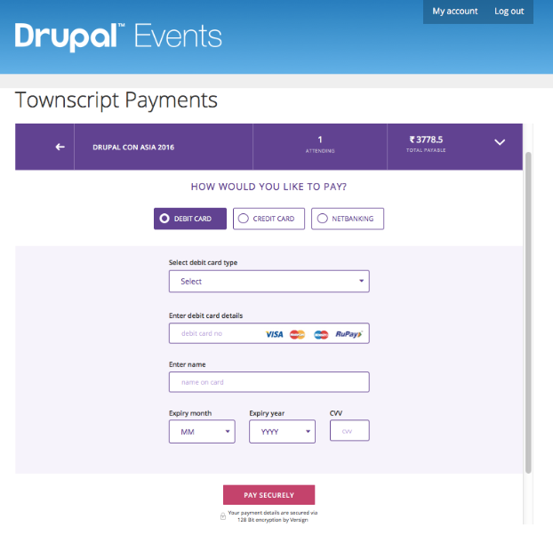 Screenshot of payment process
