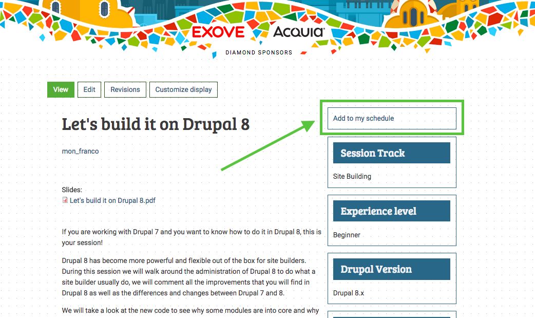 Screenshot - adding sessions to schedule
